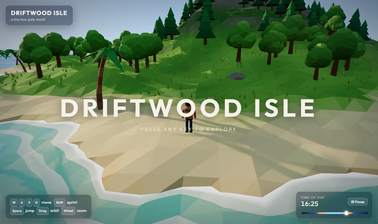 Driftwood Isle, a low-poly island scene written by Claude Opus 5.5
