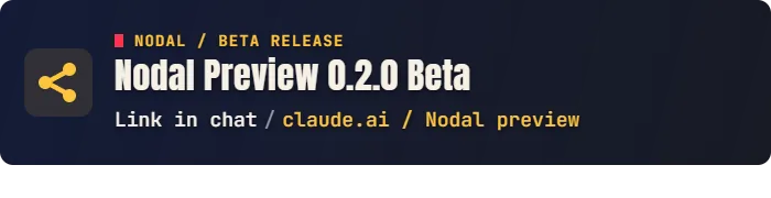 Preview of a chat-linked promo card for the Nodal Preview beta